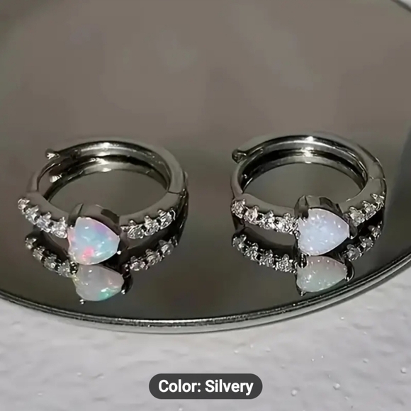 Beautiful Opal Mini Hoop Earrings - Picture 5 of 5